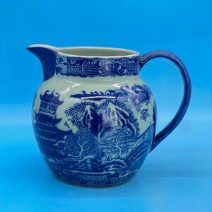 Vtg Victoria Ware Ironstone Pitcher Jug Flow Blue Transfer Ware Asian Village